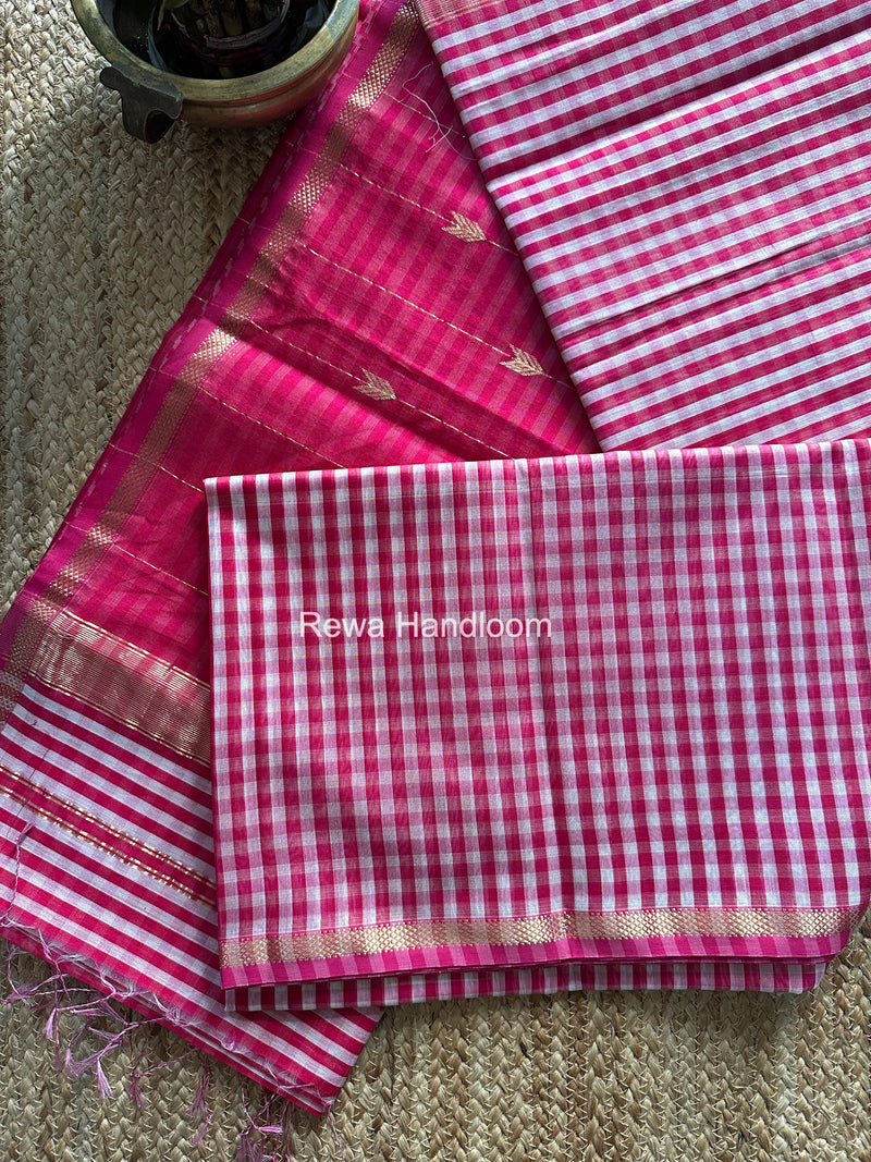 Exclusive Maheshwari Rani Pink Checks Saree CLBS015 Rewa Handloom