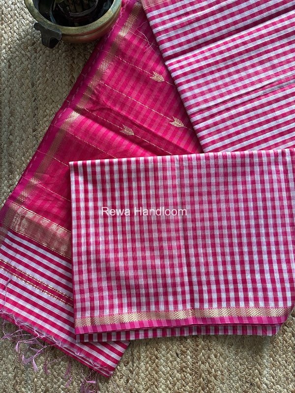Exclusive Maheshwari Rani Pink Checks Saree CLBS015 Rewa Handloom