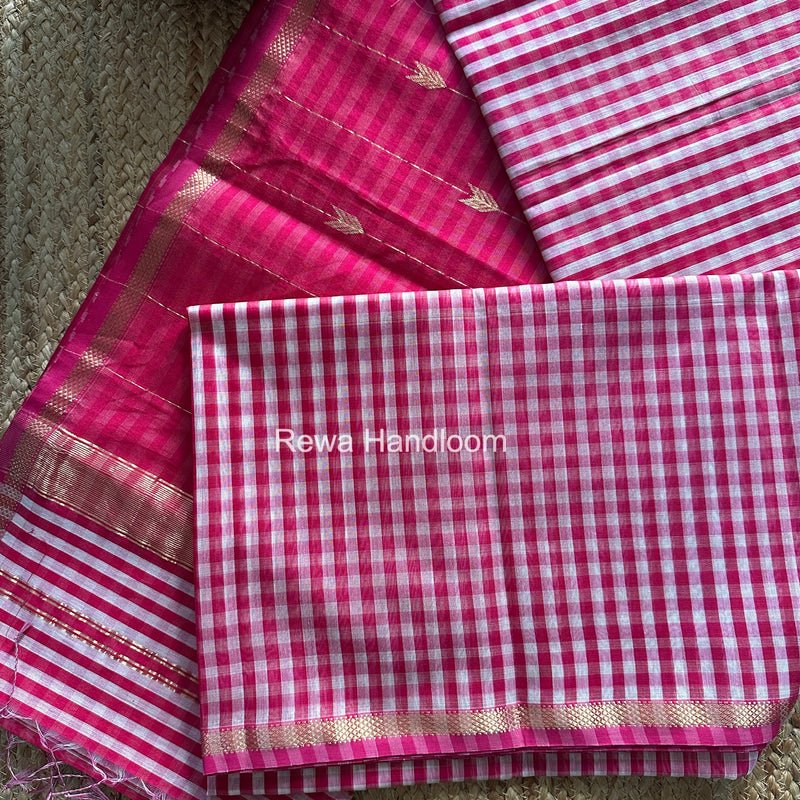 Exclusive Maheshwari Rani Pink Checks Saree CLBS015 Rewa Handloom