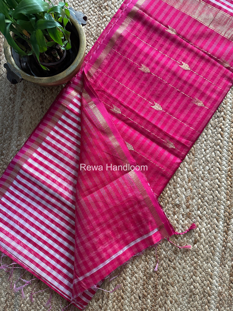 Exclusive Maheshwari Rani Pink Checks Saree CLBS015 Rewa Handloom