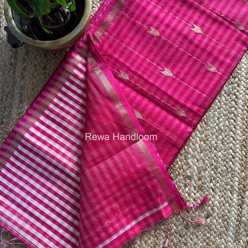 Exclusive Maheshwari Rani Pink Checks Saree CLBS015 Rewa Handloom