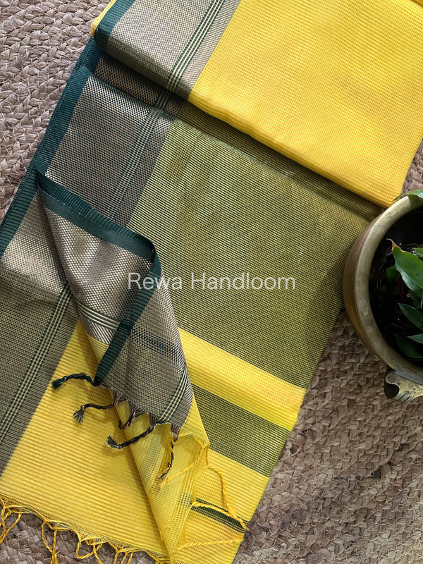Maheshwari Self Checks Yellow Saree MCS016