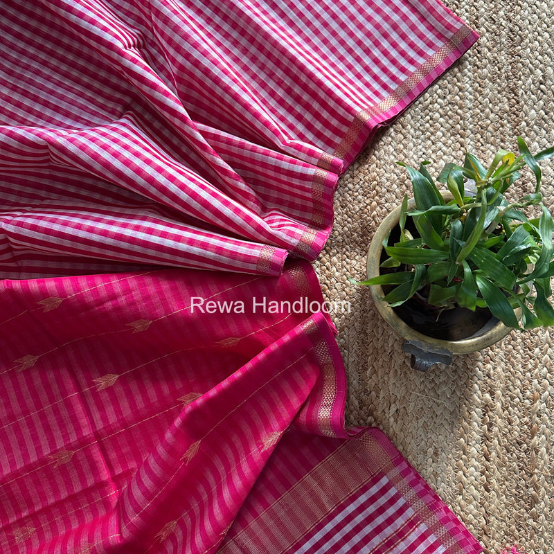 Exclusive Maheshwari Rani Pink Checks Saree CLBS015 Rewa Handloom