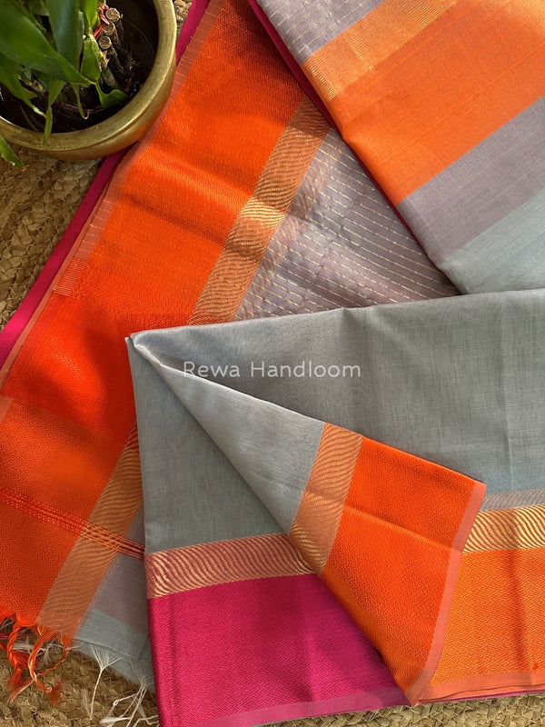 Grey Ganga Jamuna Maheshwari Saree GJ0105