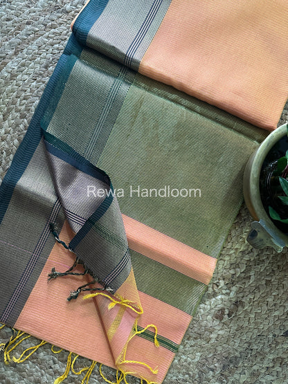 Maheshwari Self Checks Peach Saree MCS014