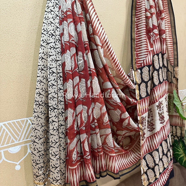 Red-White Chanderi Silk Printed Saree CPS029