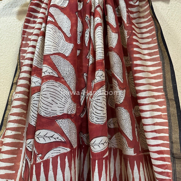 Red-White Chanderi Silk Printed Saree CPS029