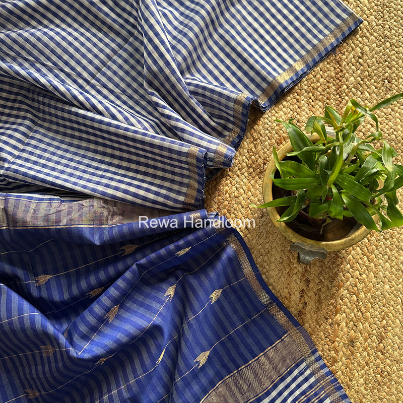 Exclusive Maheshwari Blue Checks Saree CLBS014