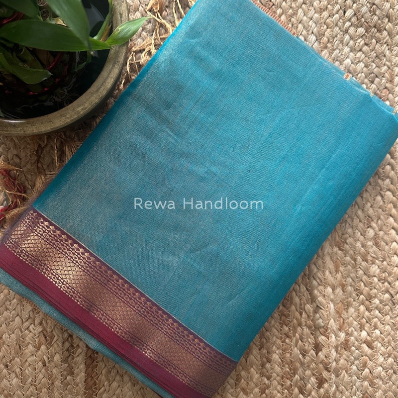 Maheshwari Sky Blue Tissue Silk Saree TB08