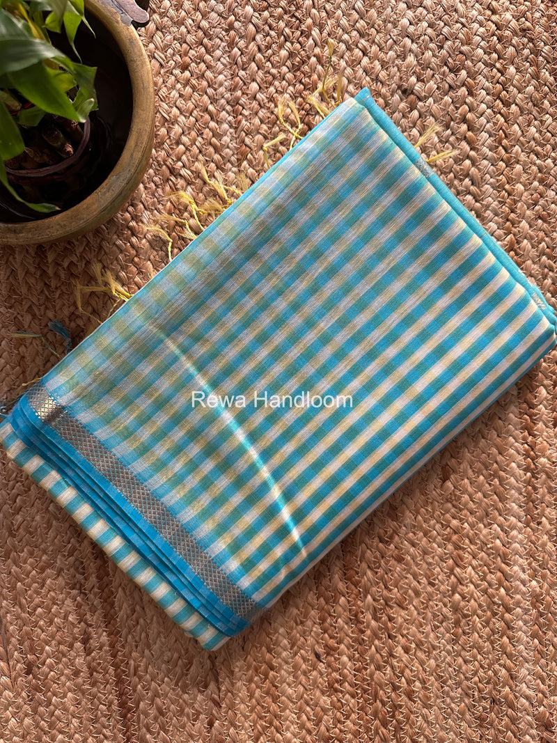 Exclusive Maheshwari Sky Blue Checks Saree CLBS016