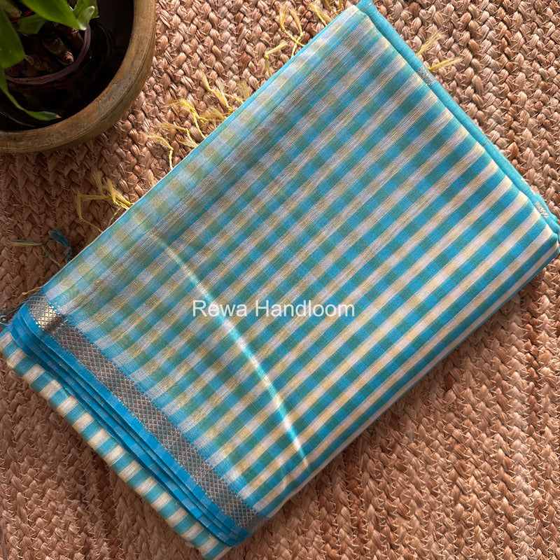 Exclusive Maheshwari Sky Blue Checks Saree CLBS016