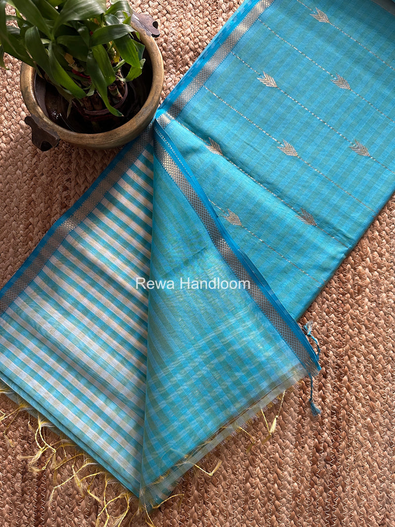 Exclusive Maheshwari Sky Blue Checks Saree CLBS016