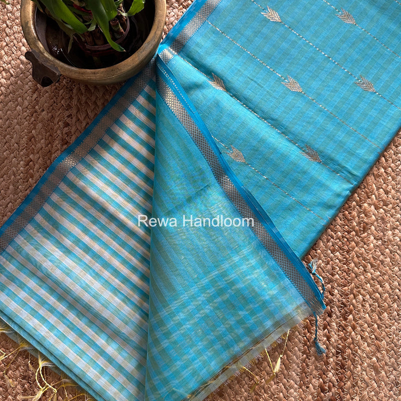 Exclusive Maheshwari Sky Blue Checks Saree CLBS016