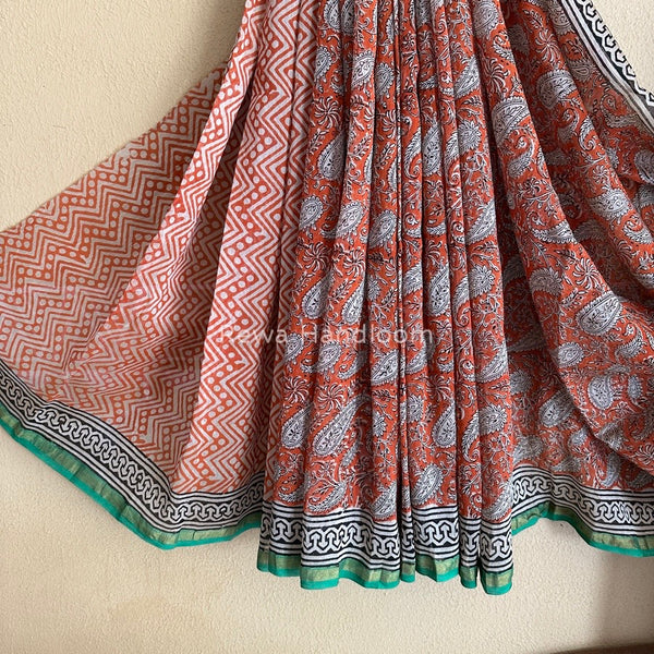 Orange-white Chanderi Silk Printed Saree CPS019