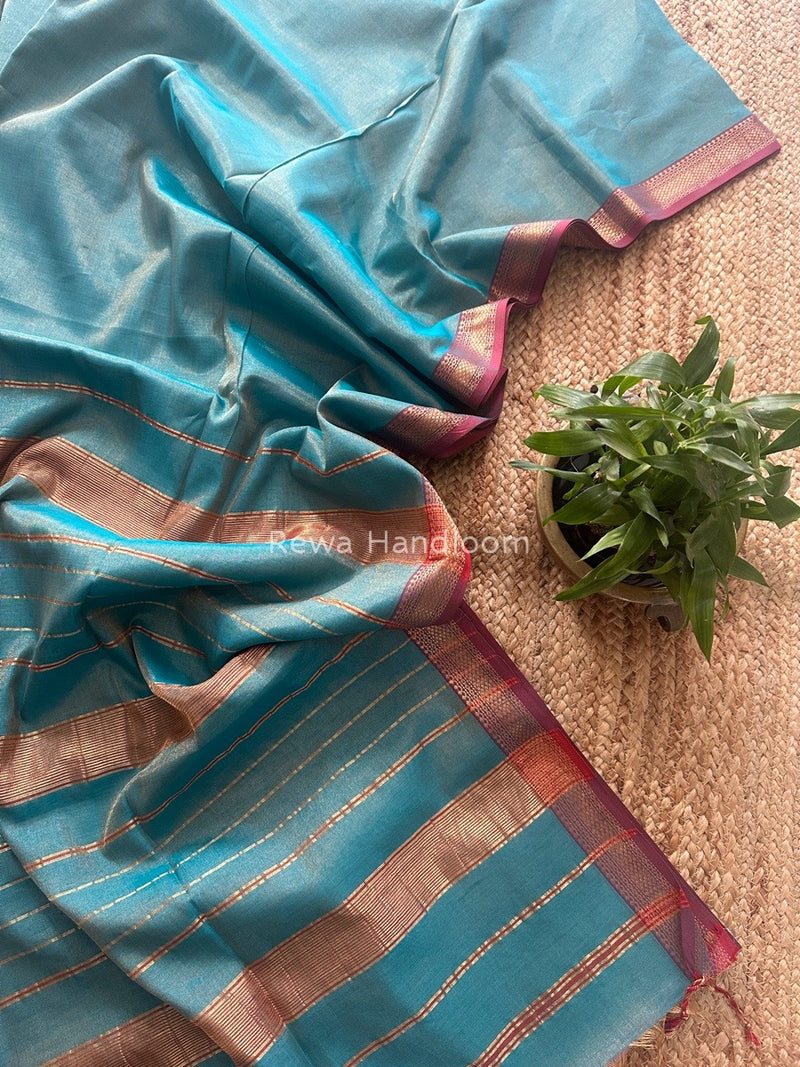 Maheshwari Sky Blue Tissue Silk Saree TB08