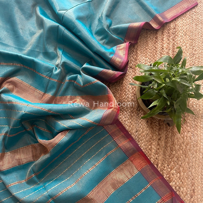 Maheshwari Sky Blue Tissue Silk Saree TB08