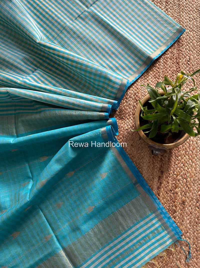 Exclusive Maheshwari Sky Blue Checks Saree CLBS016