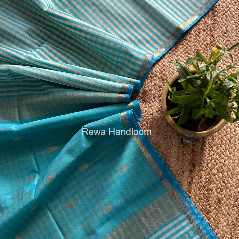 Exclusive Maheshwari Sky Blue Checks Saree CLBS016