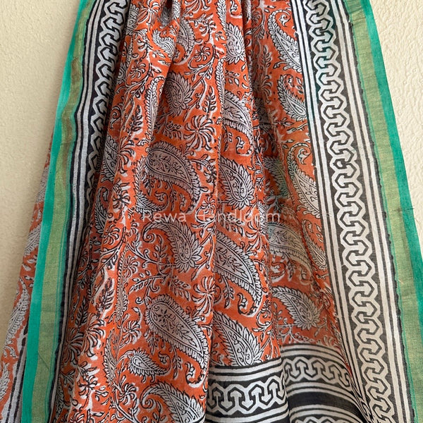 Orange-white Chanderi Silk Printed Saree CPS019