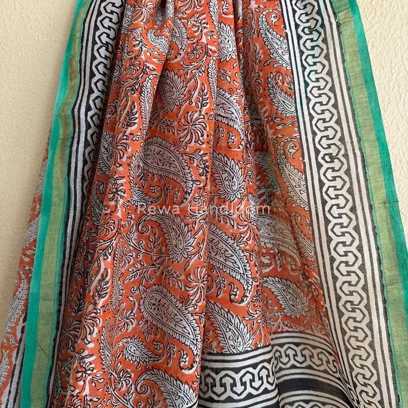 Orange-white Chanderi Silk Printed Saree CPS019