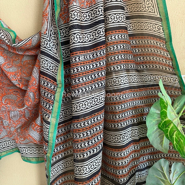 Orange-white Chanderi Silk Printed Saree CPS019