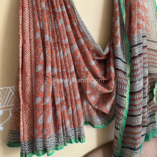Orange-white Chanderi Silk Printed Saree CPS019