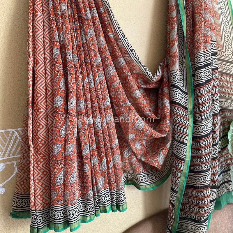 Orange-white Chanderi Silk Printed Saree CPS019