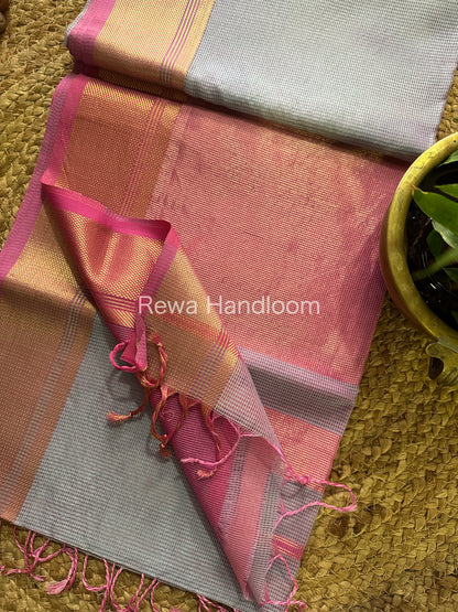 Maheshwari Self Checks Grey Saree MCS03
