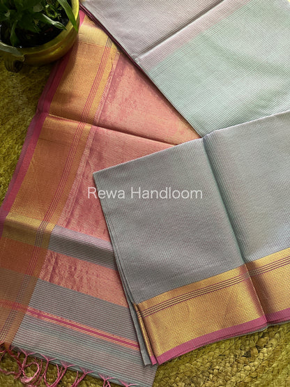Maheshwari Self Checks Grey Saree MCS03