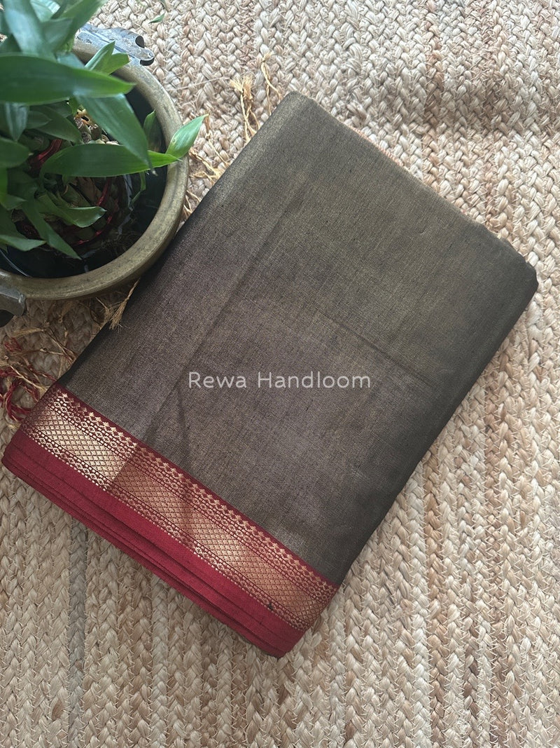 Maheshwari Black Tissue Silk Saree TB010