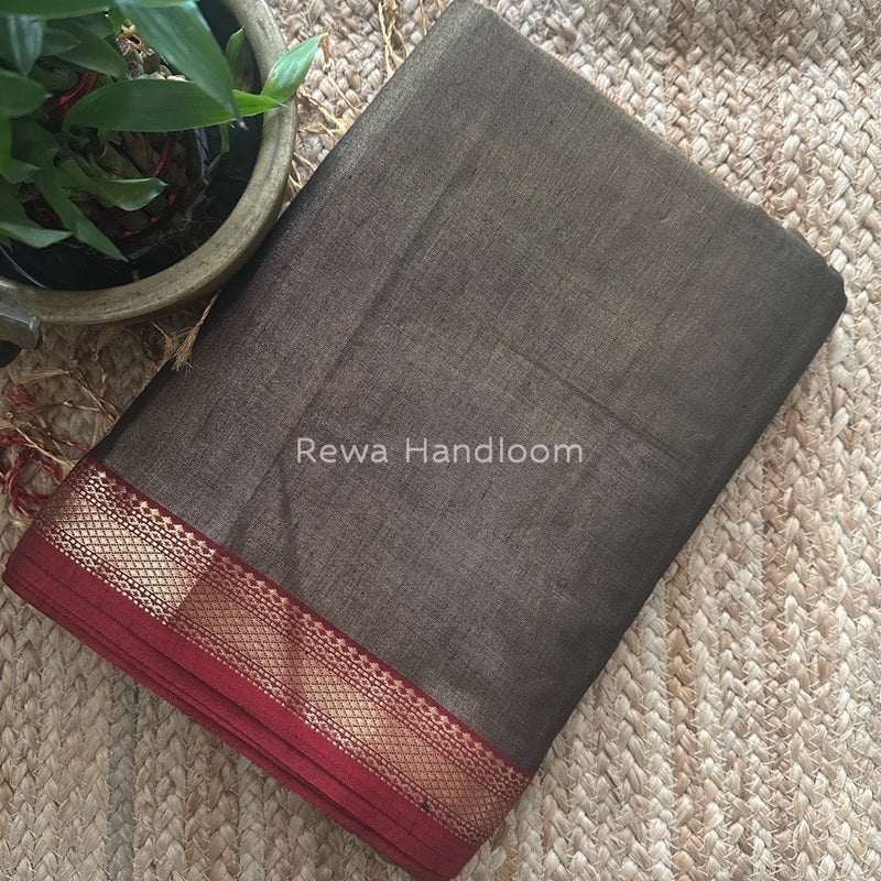 Maheshwari Black Tissue Silk Saree TB010