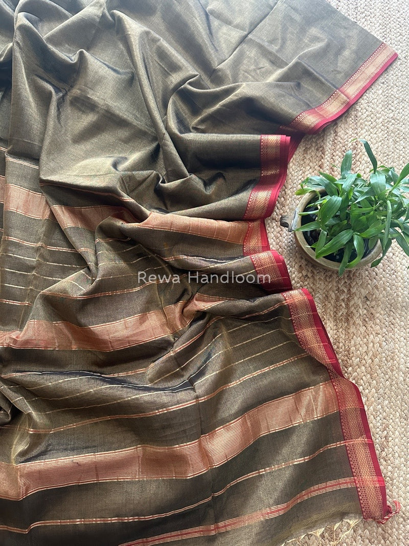 Maheshwari Black Tissue Silk Saree TB010