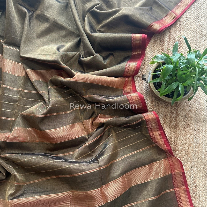 Maheshwari Black Tissue Silk Saree TB010