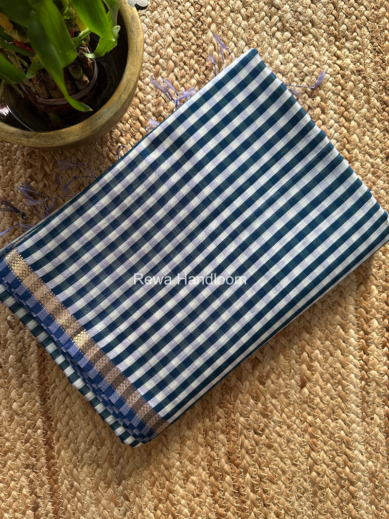 Exclusive Maheshwari Pecock Blue Checks Saree CLBS011