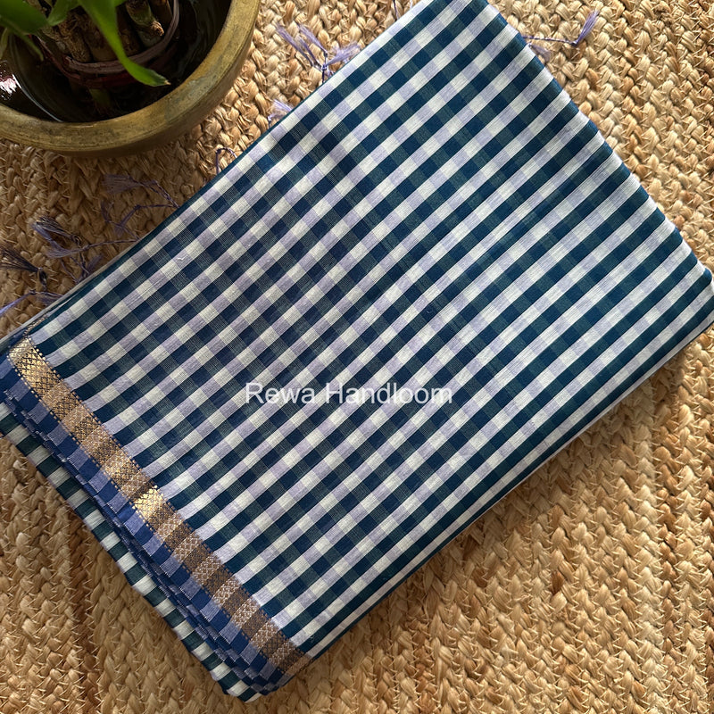 Exclusive Maheshwari Pecock Blue Checks Saree CLBS011