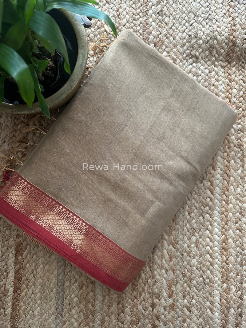Maheshwari Beige Tissue Silk Saree TB011