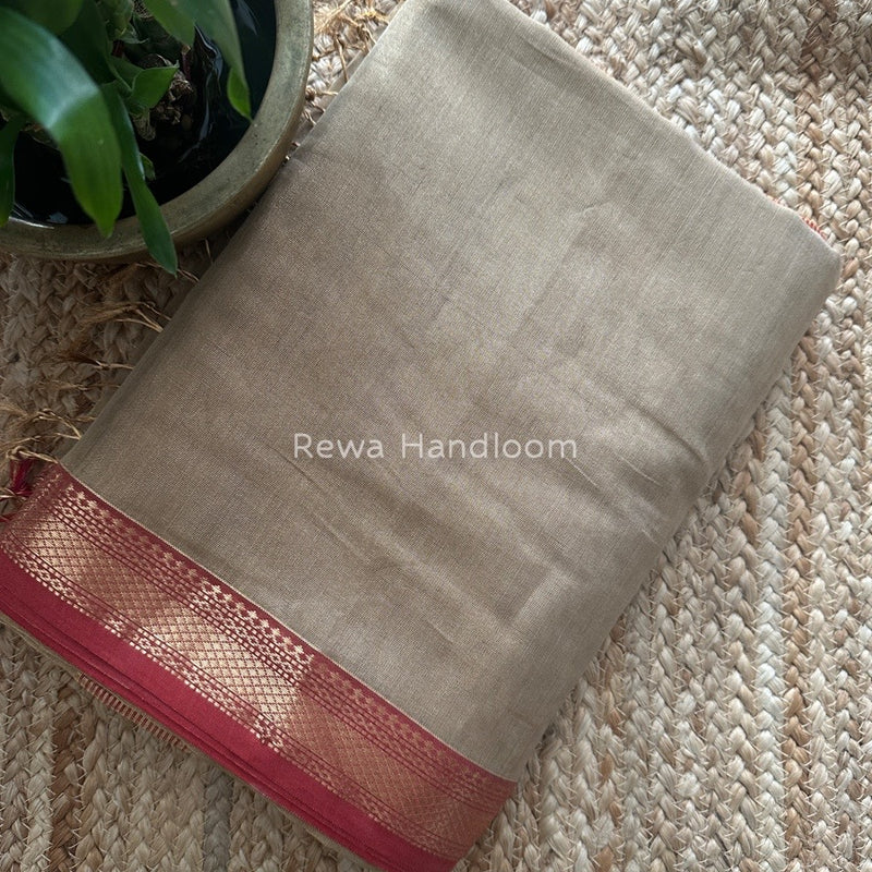 Maheshwari Beige Tissue Silk Saree TB011