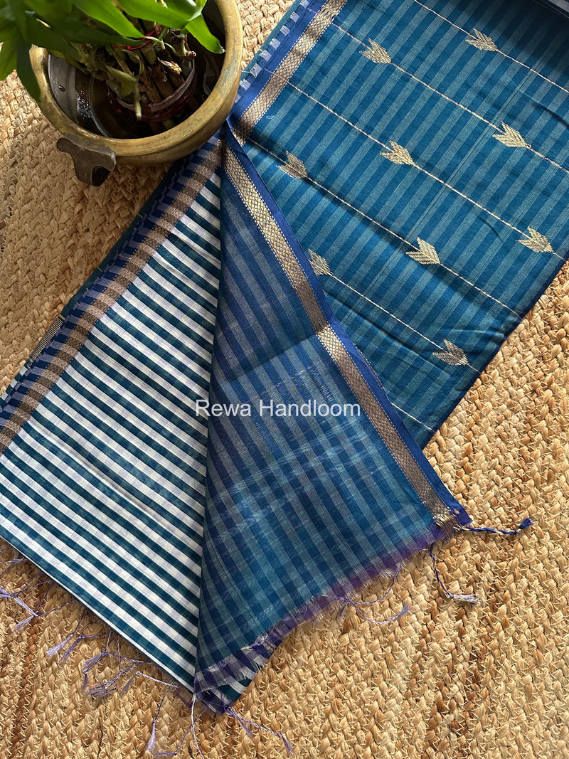 Exclusive Maheshwari Pecock Blue Checks Saree CLBS011