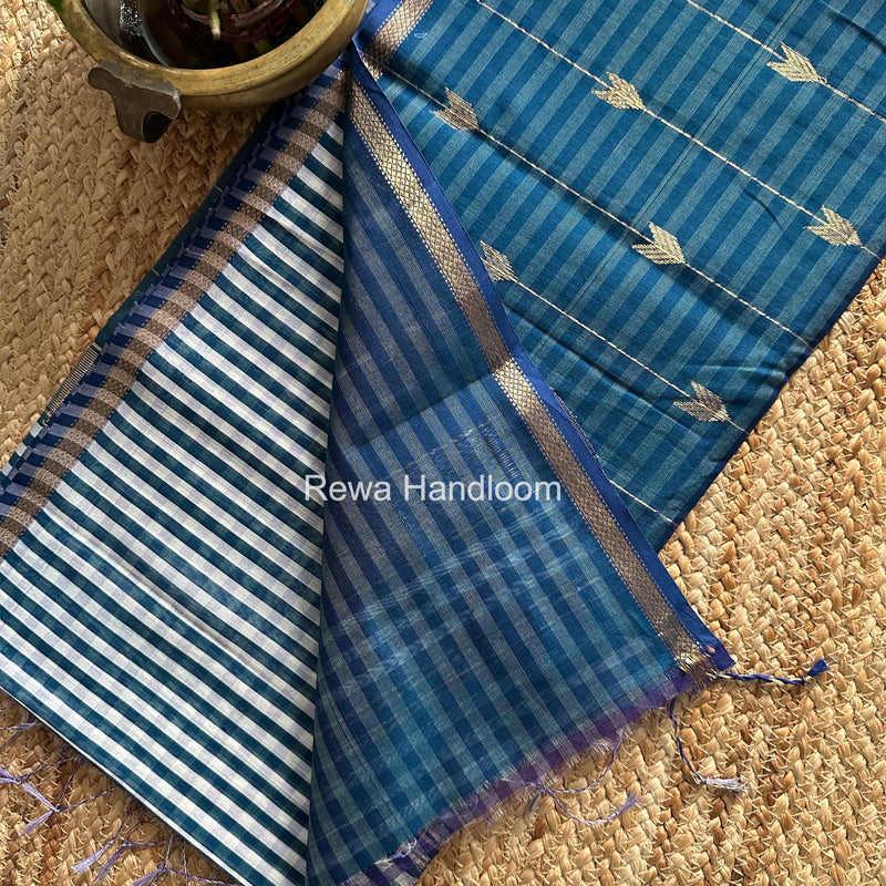 Exclusive Maheshwari Pecock Blue Checks Saree CLBS011