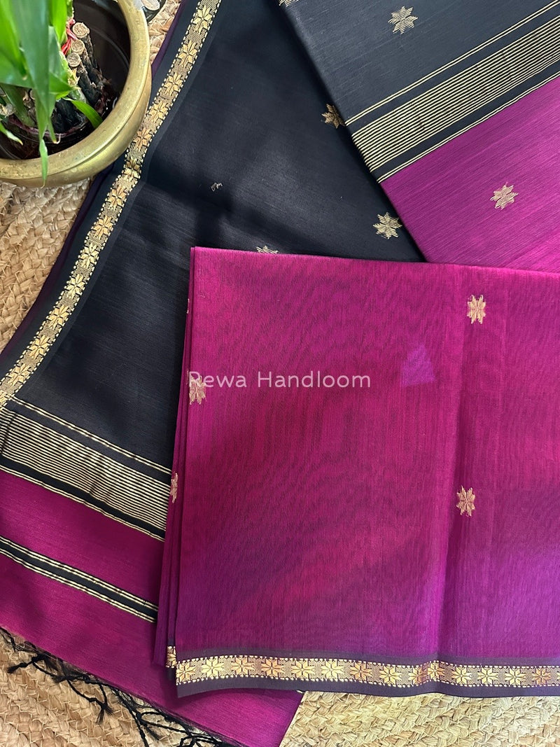 Magenta-Black Zari Butti Maheshwari Saree SBS003