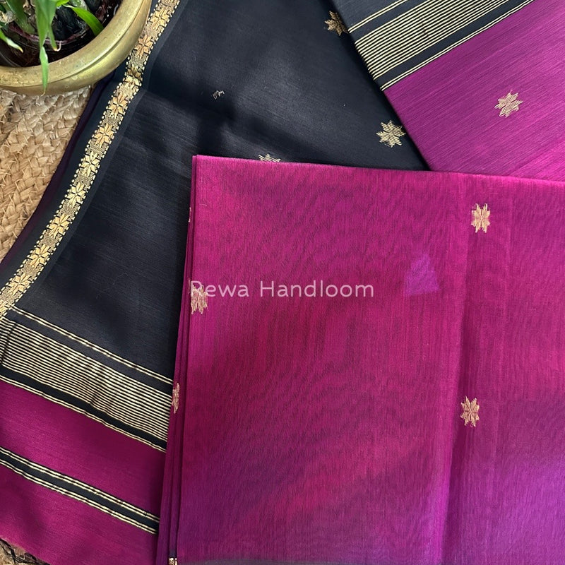 Magenta-Black Zari Butti Maheshwari Saree SBS003