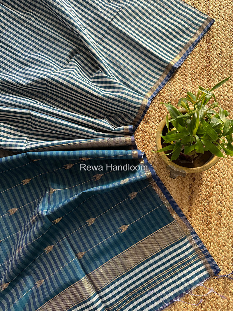 Exclusive Maheshwari Pecock Blue Checks Saree CLBS011