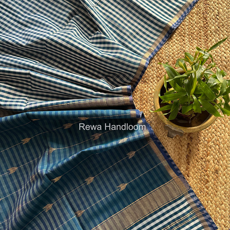 Exclusive Maheshwari Pecock Blue Checks Saree CLBS011