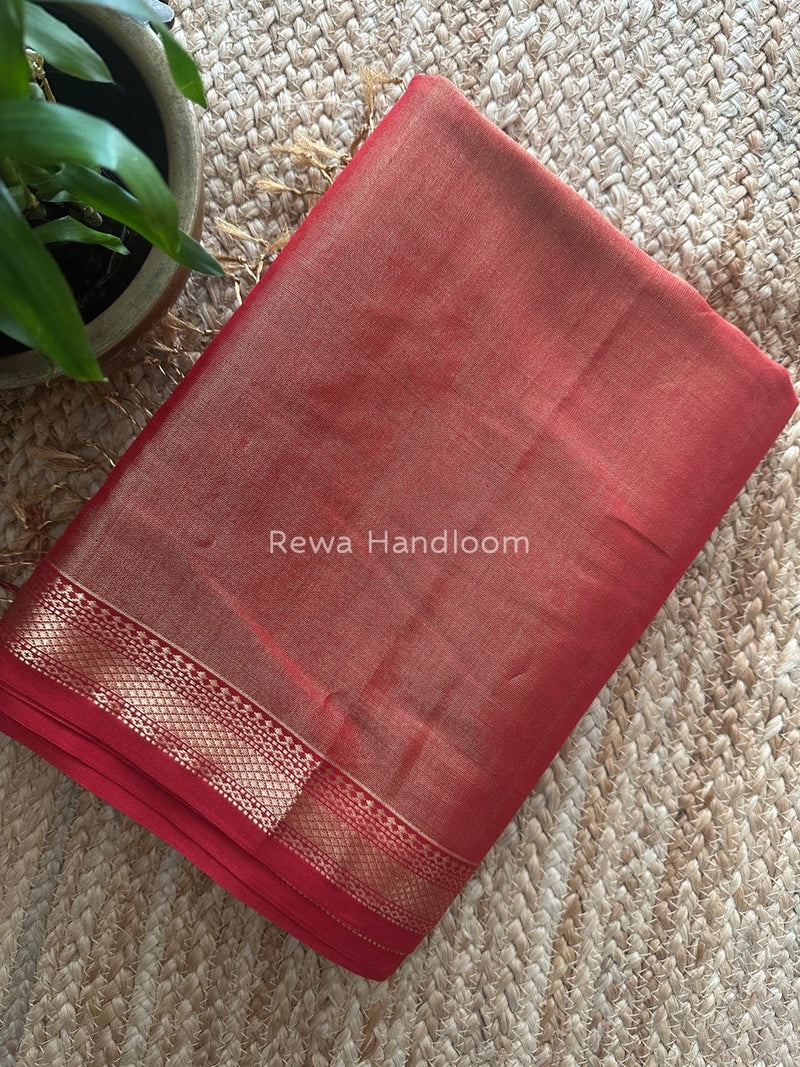 Maheshwari Red Tissue Silk Saree TB012