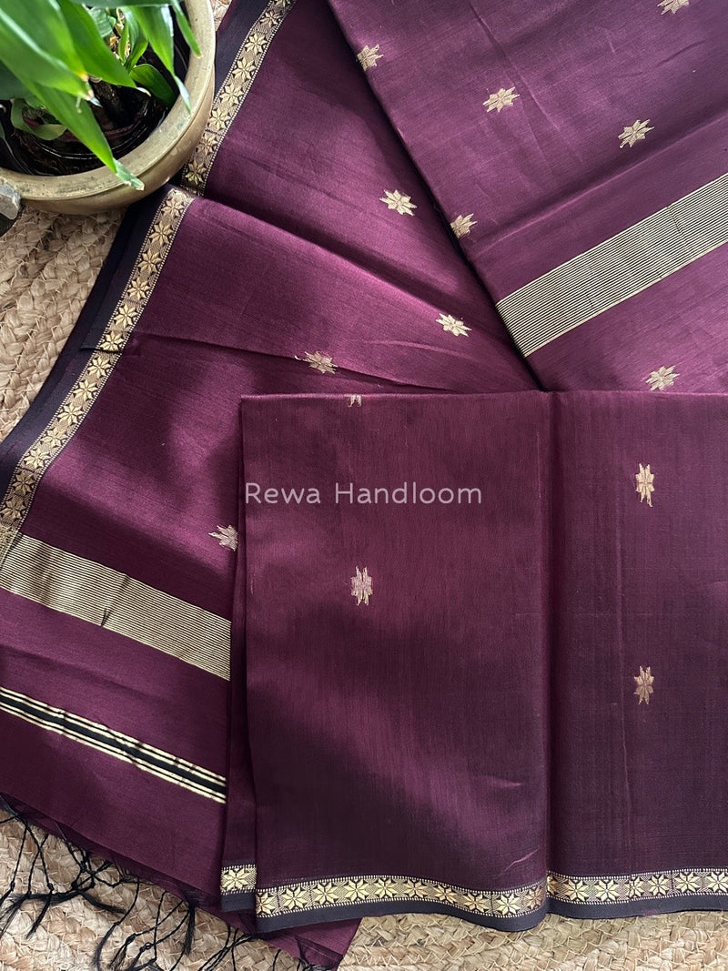 Wine Zari Butti Maheshwari Saree SBS002