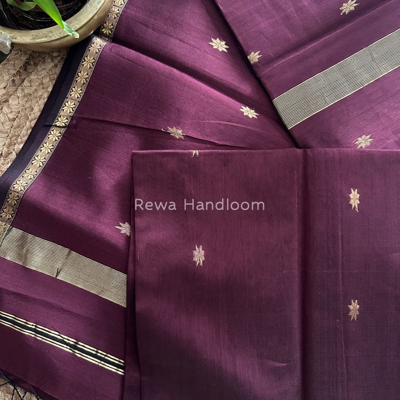Wine Zari Butti Maheshwari Saree SBS002