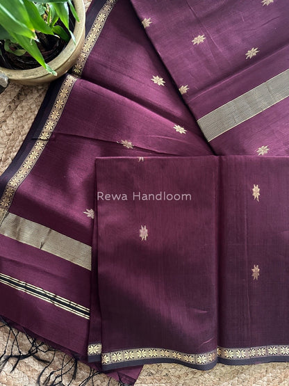 Wine Zari Butti Maheshwari Saree SBS002