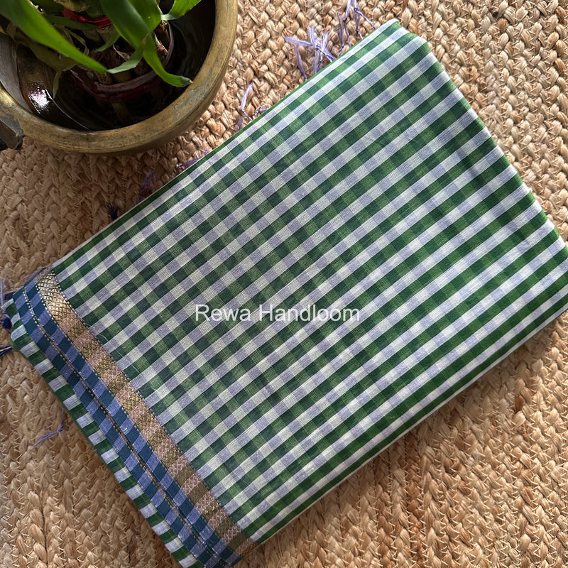 Exclusive Maheshwari Mehendi Green Checks Saree CLBS013
