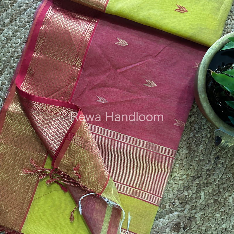 Yellow  Zari Butti ~ Maheshwari Saree-ZB101