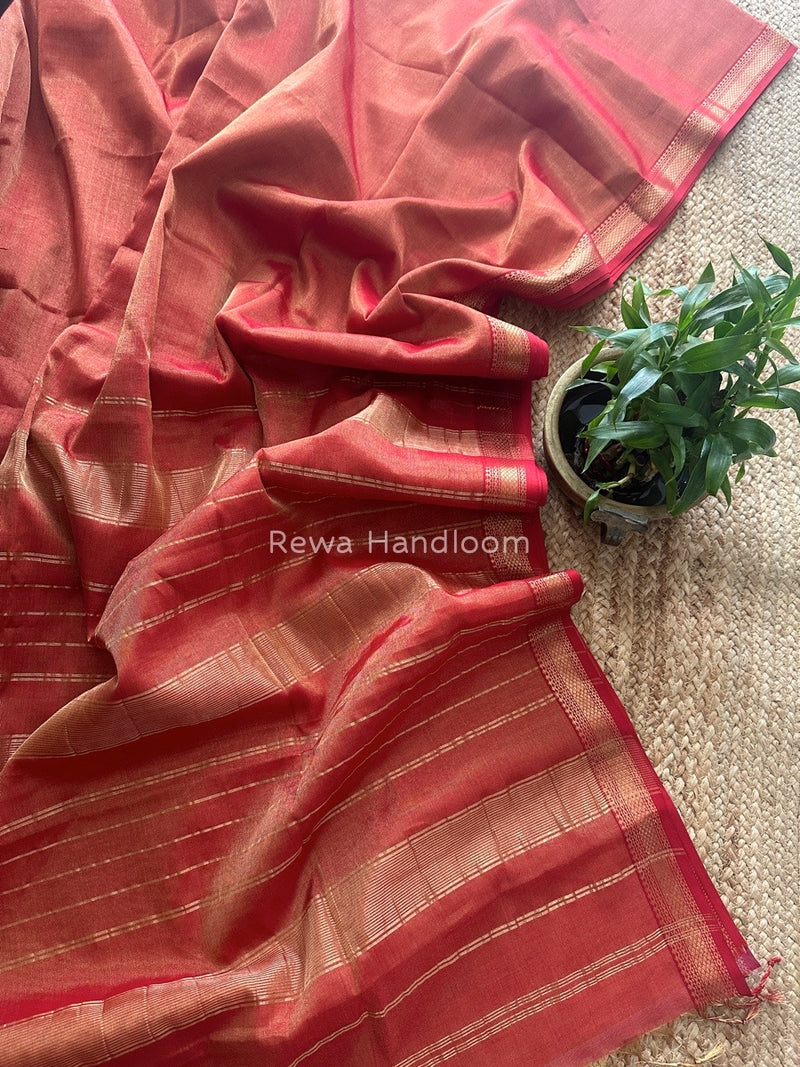 Maheshwari Red Tissue Silk Saree TB012